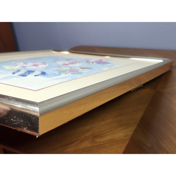 Vintage Handmade Needlepoint /Crewel Framed 15" x 19" Hot Air Balloon Picture - Picture 15 of 16